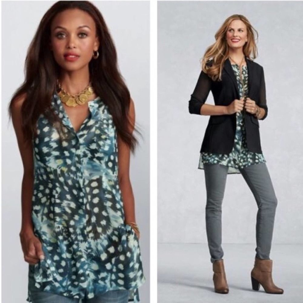 CAbi Avery Sleeveless Sheer Tunic Button Up Small